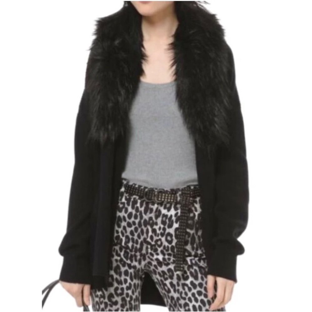Michael Kors black sweater with faux fur color removable wrap belt